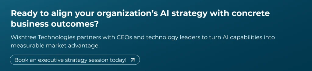 Align AI Strategy with Concrete Business Outcomes with Wishtree Technologies Call to action banner for Wishtree Technologies asking to align AI strategy with concrete business outcomes and book an executive strategy session.