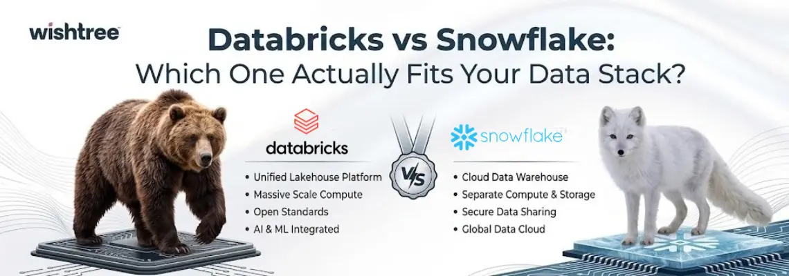 Databricks vs Snowflake comparison showing the key differences between their data platforms, including lakehouse capabilities, compute, storage, AI and ML, data sharing, and cloud data architecture.