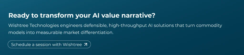 Call to action banner asking readers if they are ready to transform their AI value narrative, offering Wishtree Technologies' help to build a differentiated AI GTM strategy.